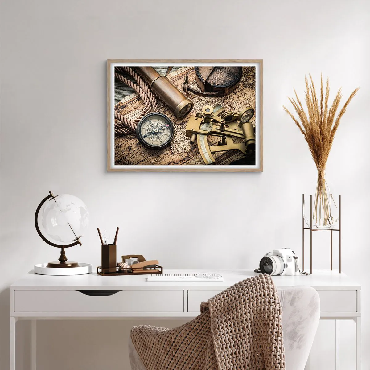 Pôster com moldura de carvalho claro - Definir um rumo - 70x50 cm