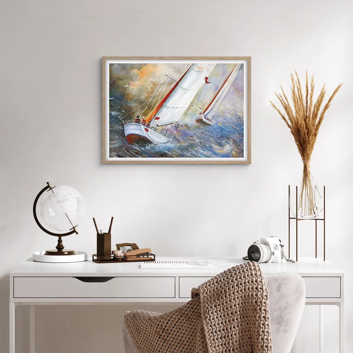 Plakát v rámu světlý dub - Běžící přes vlny - 70x50 cm