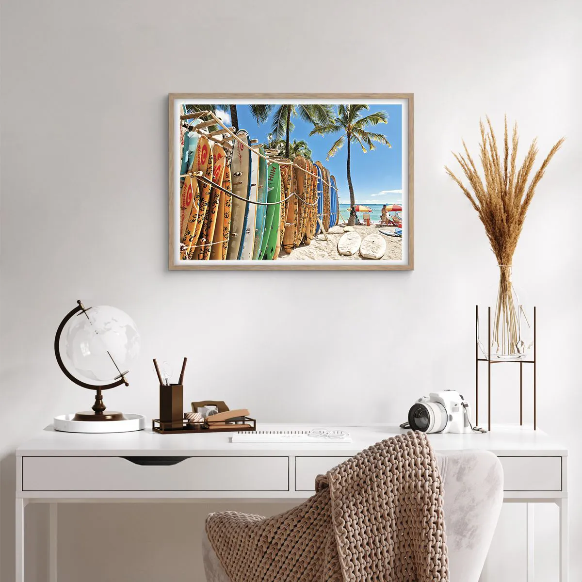 Plakat i ramme af lyst egetræ - Solrig sjov - 70x50 cm