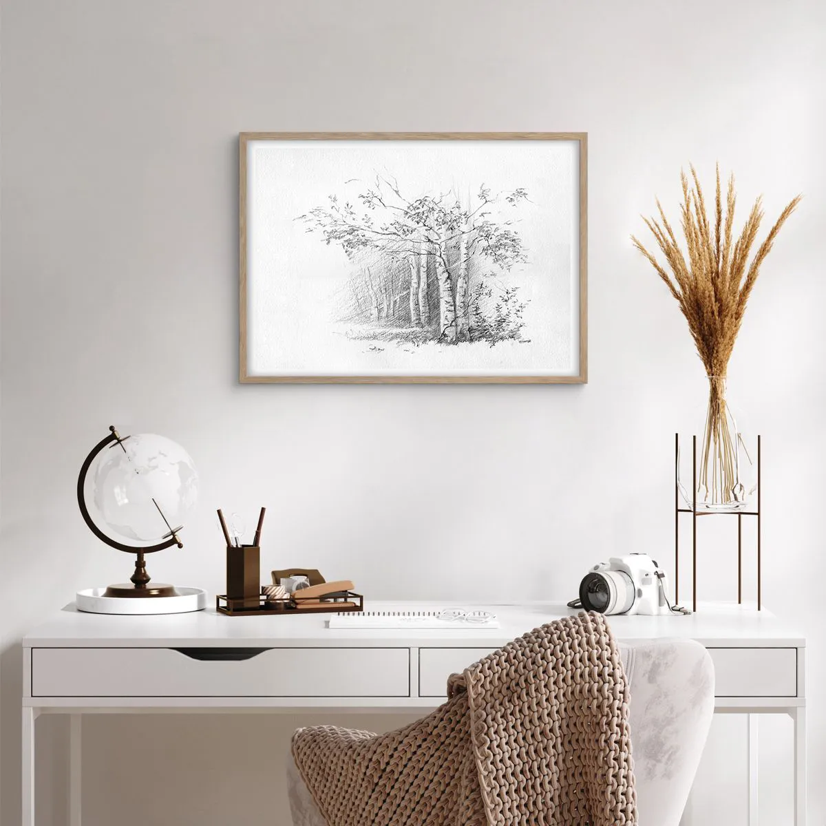 Plakat w ramie jasny dąb - Światło brzozowego lasu - 70x50 cm