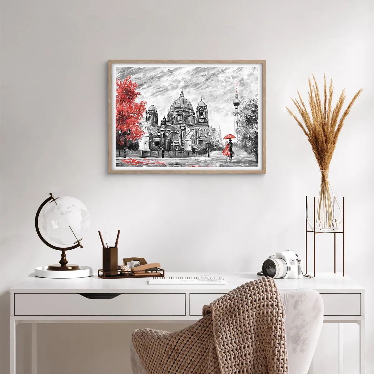 Plakat i ramme af lyst egetræ - Møde i Berlin - 70x50 cm