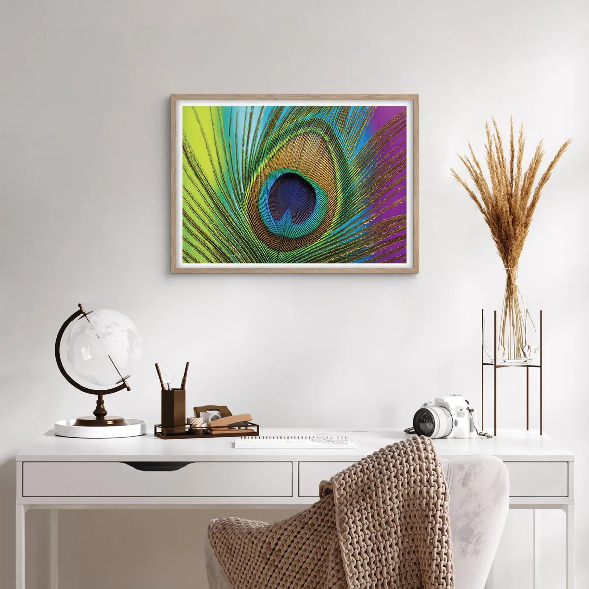 Plakat i ramme af lyst egetræ - Øje mod øje - 70x50 cm