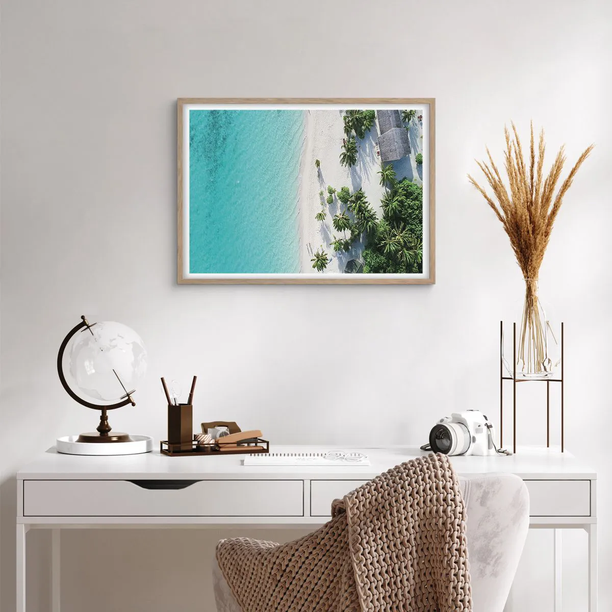 Plakát v rámu světlý dub - Dovolená v ráji - 70x50 cm