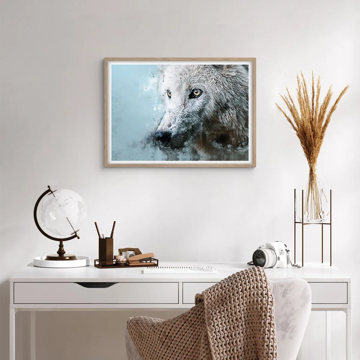 Plakat i ramme af lyst egetræ - Mød ulvesjælen - 70x50 cm