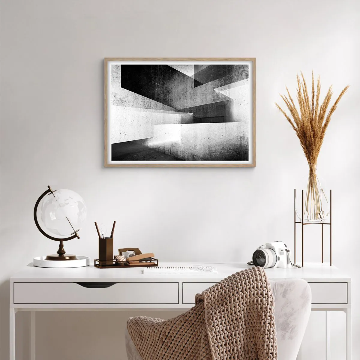 Plakat i ramme af lyst egetræ - Rummet struktur - 70x50 cm