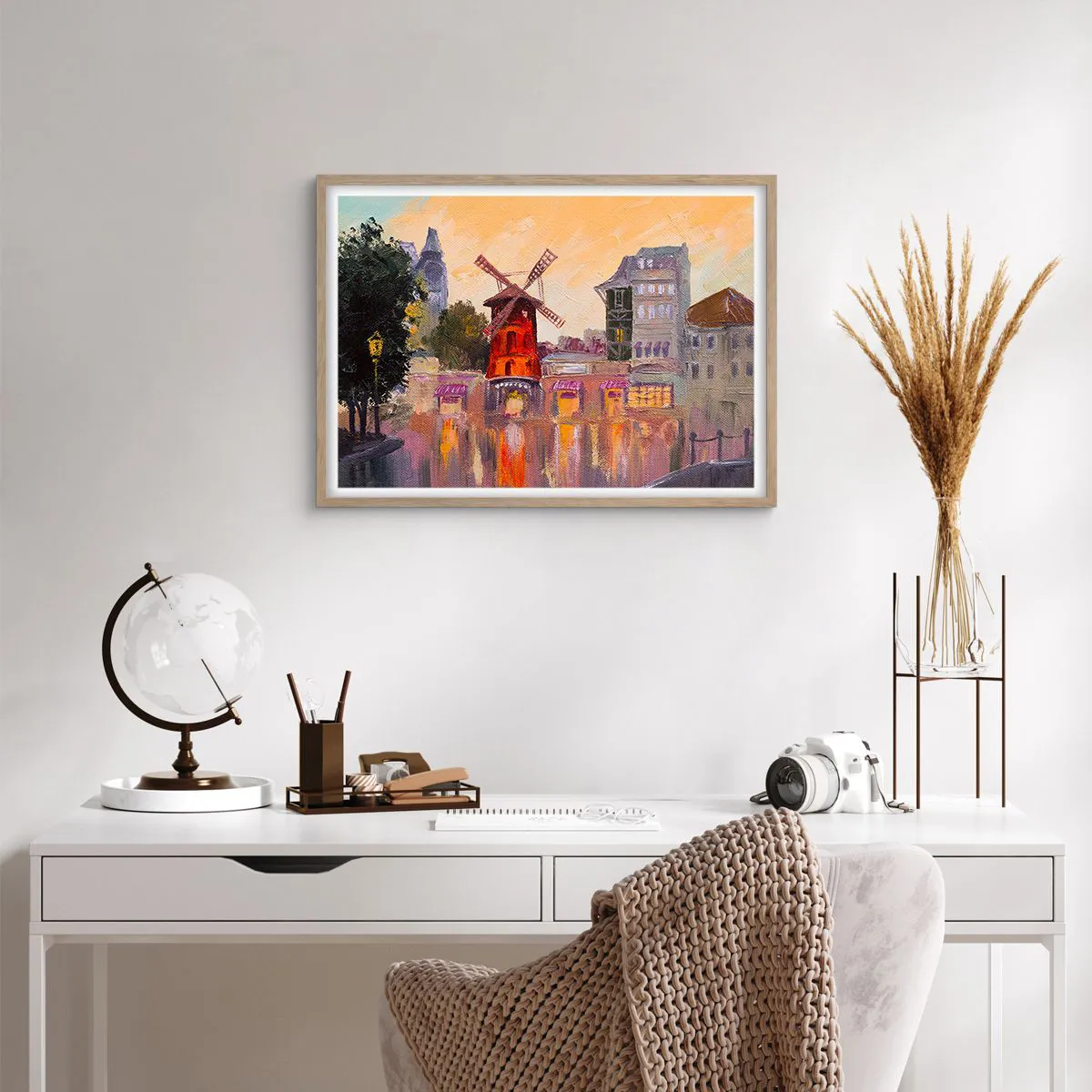 Poszter világos tölgy keretben - Párizsi ikonok - Moulin Rouge - 70x50 cm