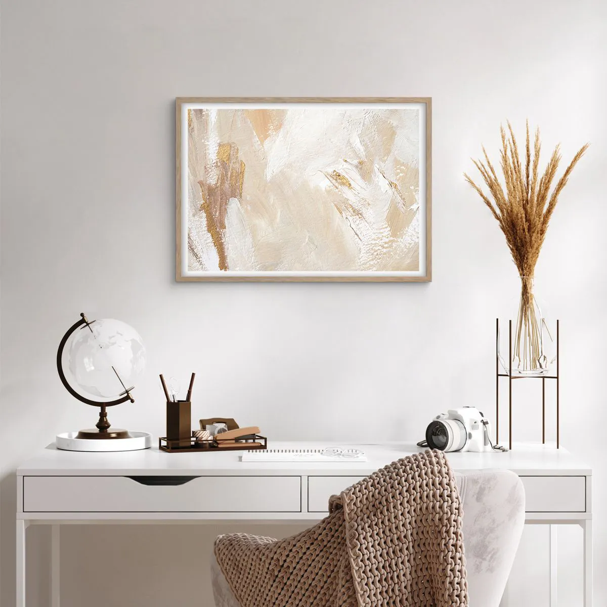 Een poster in een licht eiken lijst - Pastelkleurige compositie - 70x50 cm