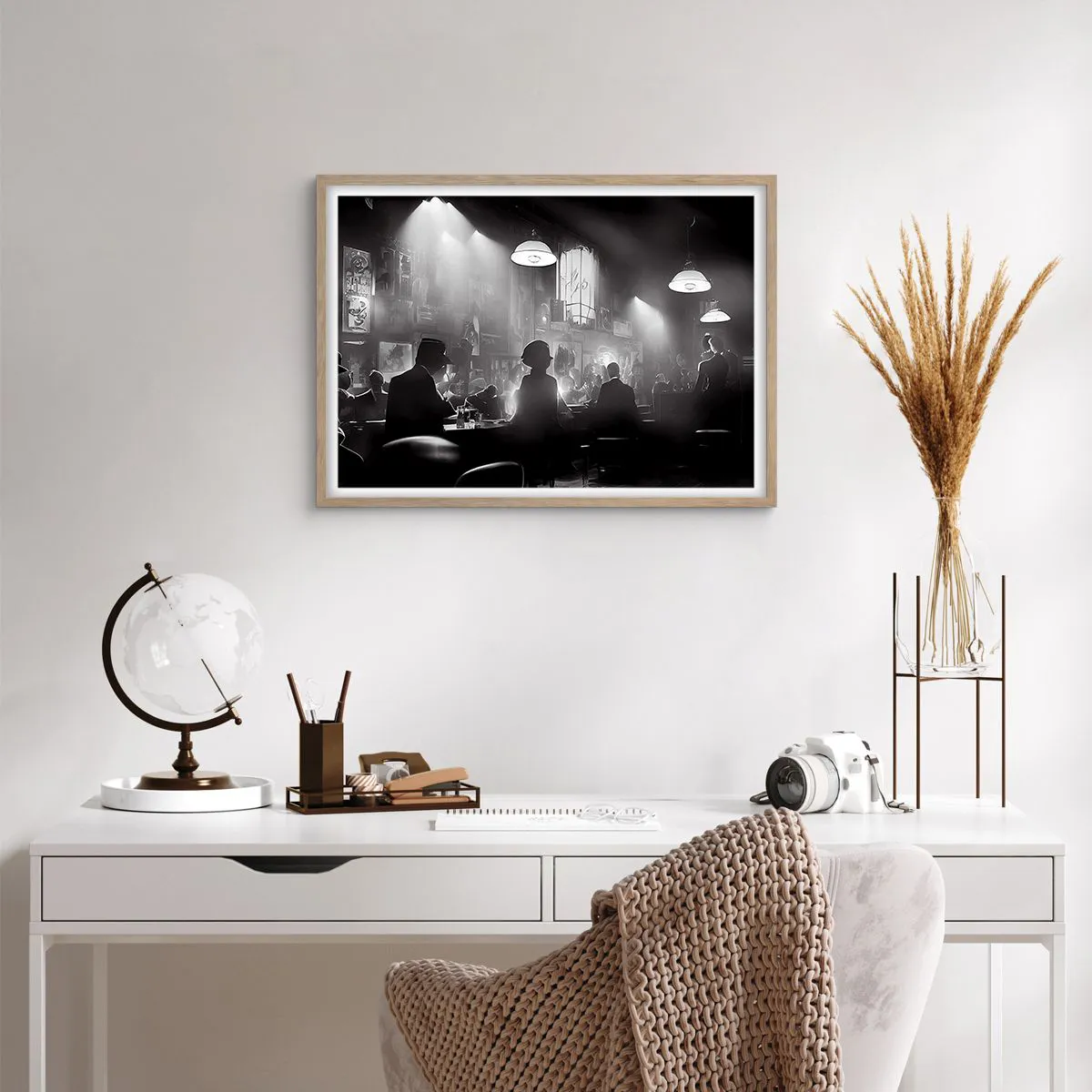 Pôster com moldura de carvalho claro - Em uma atmosfera de jazz - 70x50 cm