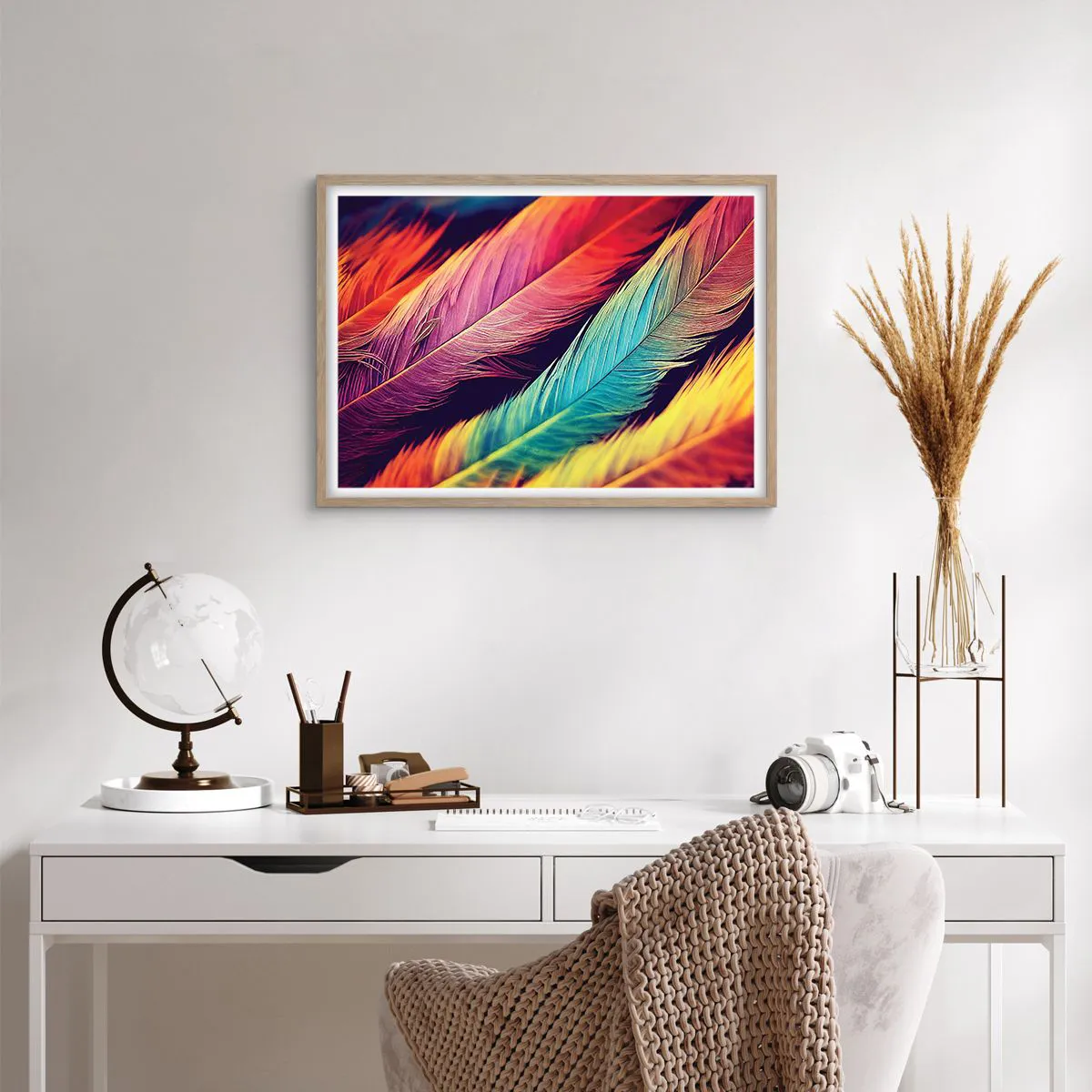 Poster in einem Rahmen aus heller Eiche - Gefiederter Regenbogen - 70x50 cm