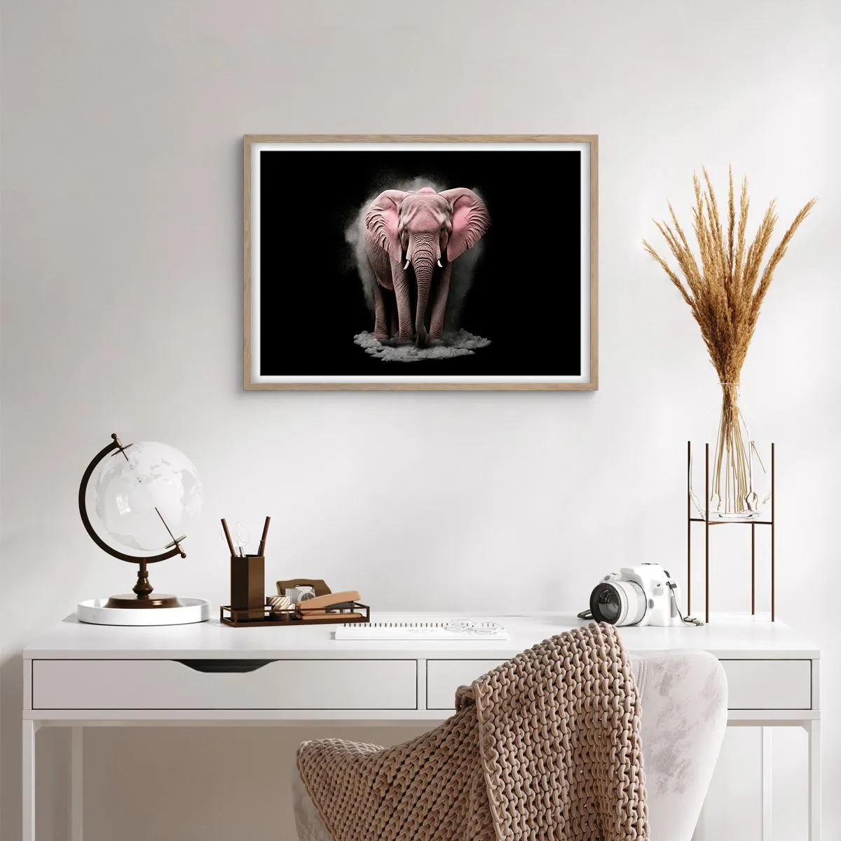 Pôster com moldura de carvalho claro - Não pense em um elefante rosa! - 70x50 cm