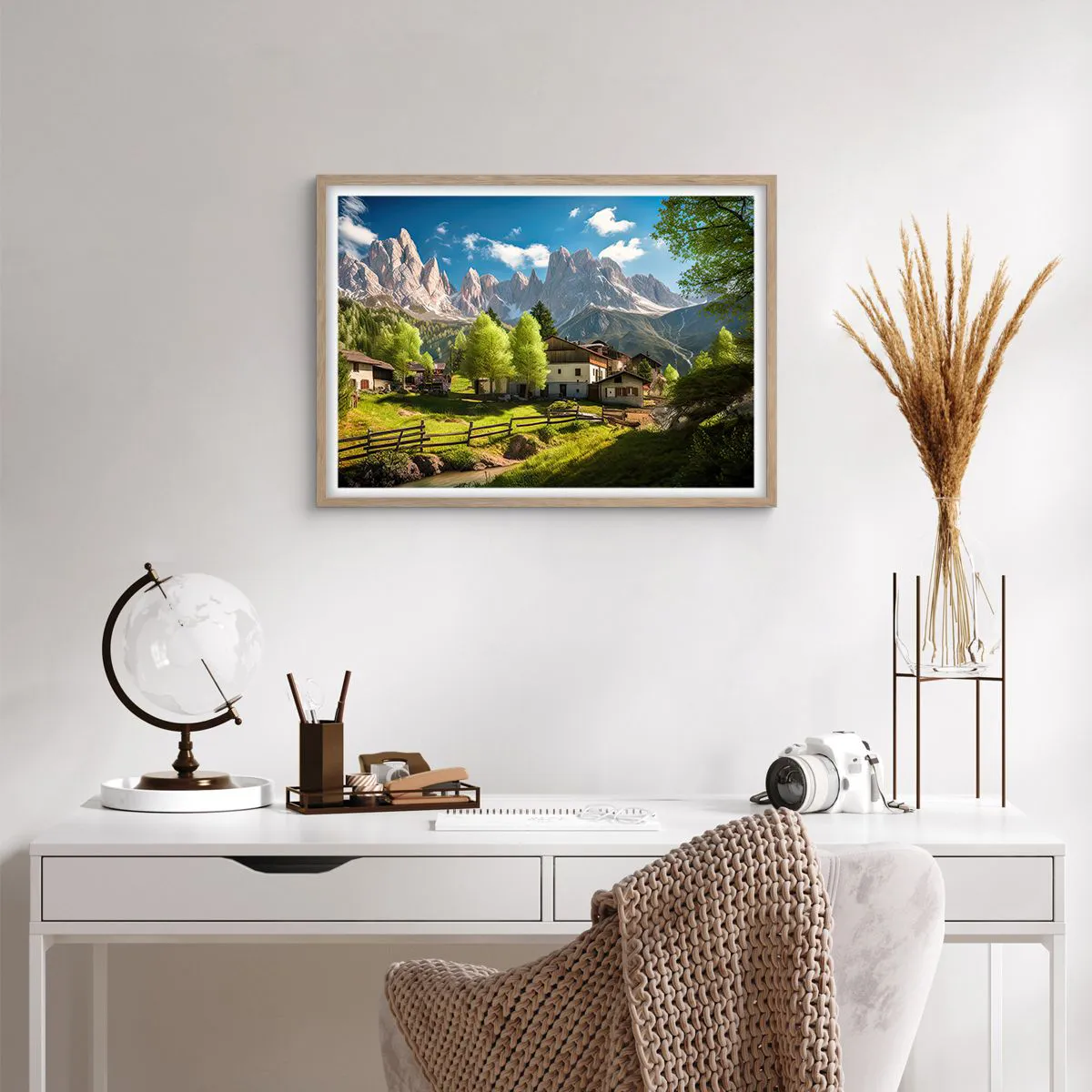 Plagát v ráme zo svetlého duba - Alpská idyla - 70x50 cm