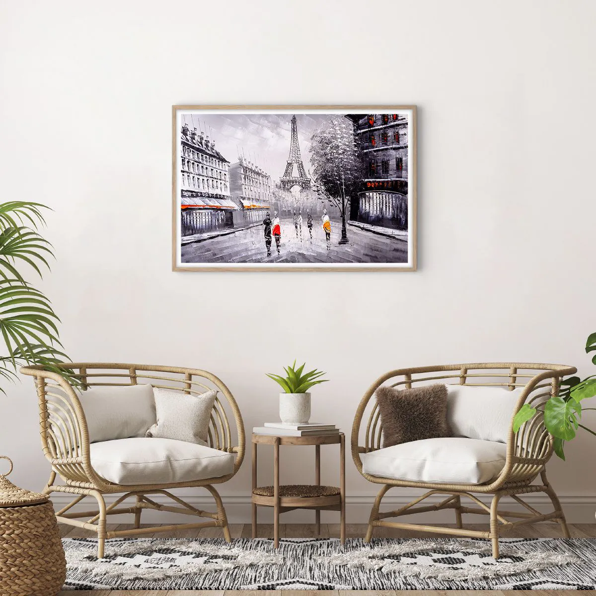 Poszter világos tölgy keretben - Párizsi séta - 91x61 cm
