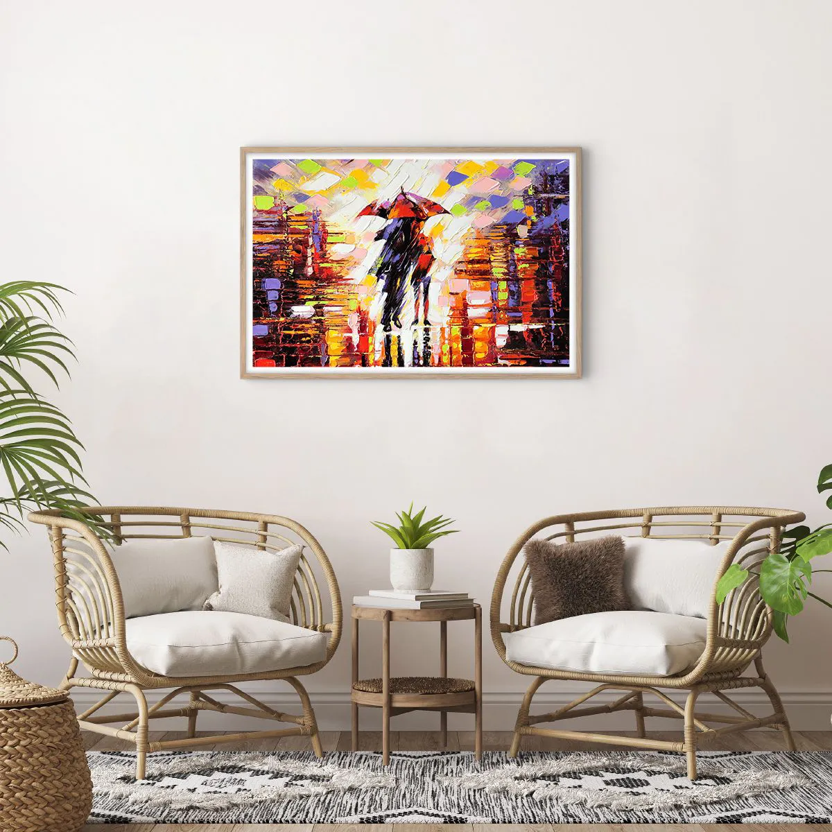 Pôster com moldura de carvalho claro - Juntos durante a noite e a chuva - 91x61 cm