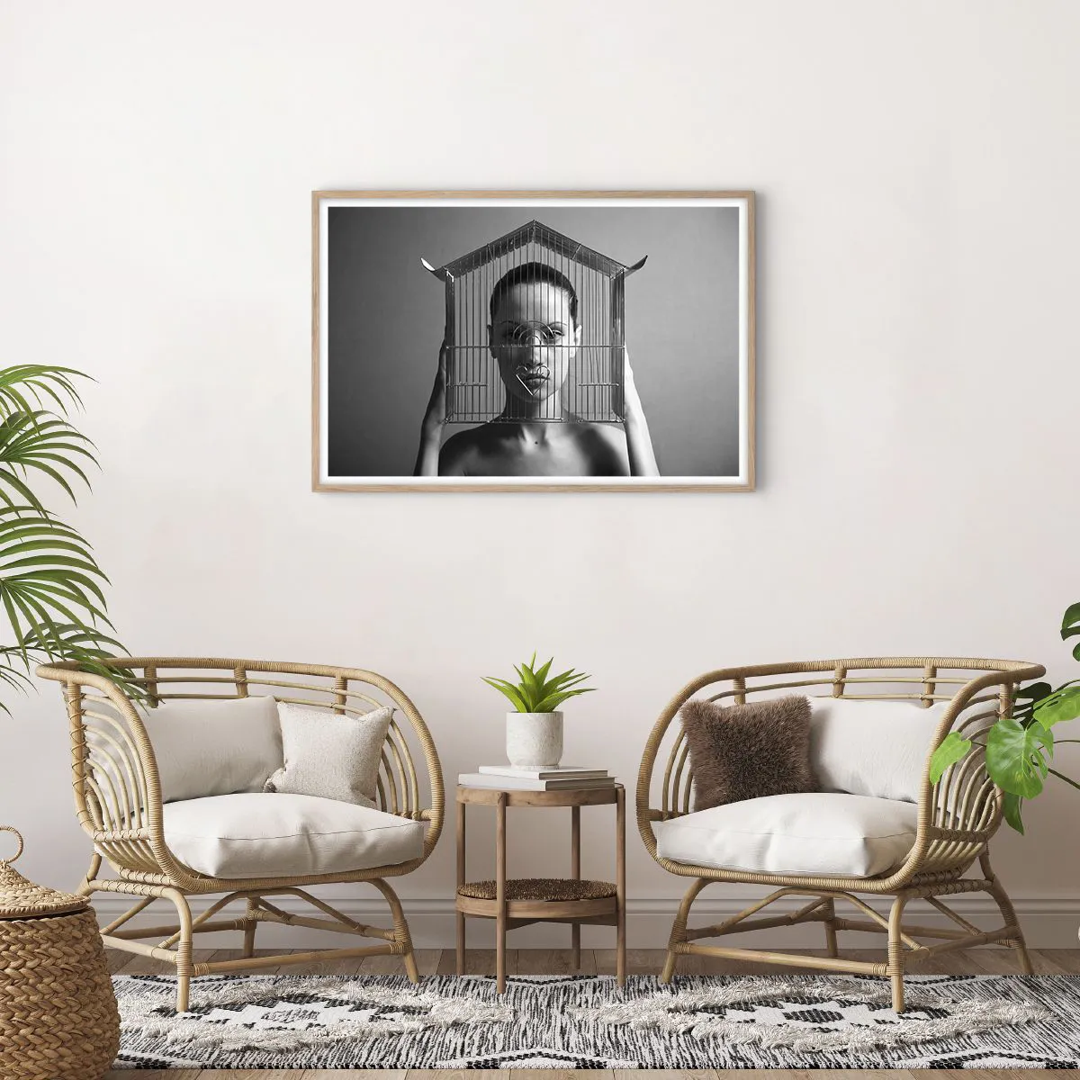 Pôster com moldura de carvalho claro - Retrato um pouco surreal - 91x61 cm