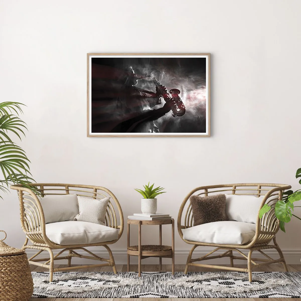 Plakat i ramme af lyst egetræ - I jazzens dampe - 91x61 cm