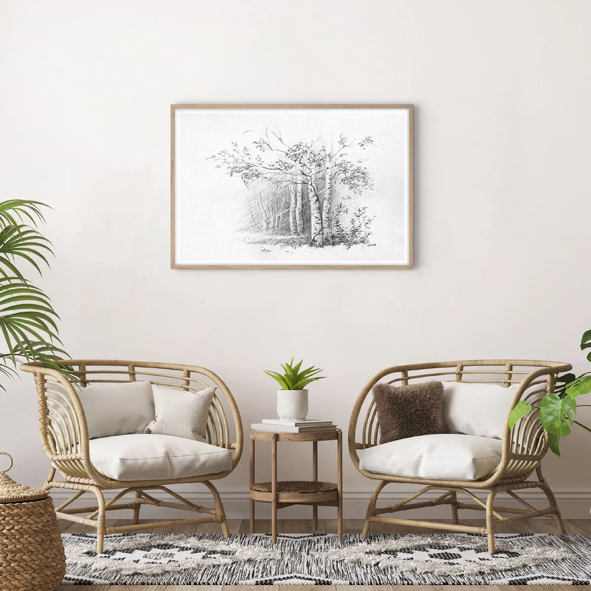 Plakát v rámu světlý dub - Světlo březového lesa - 91x61 cm