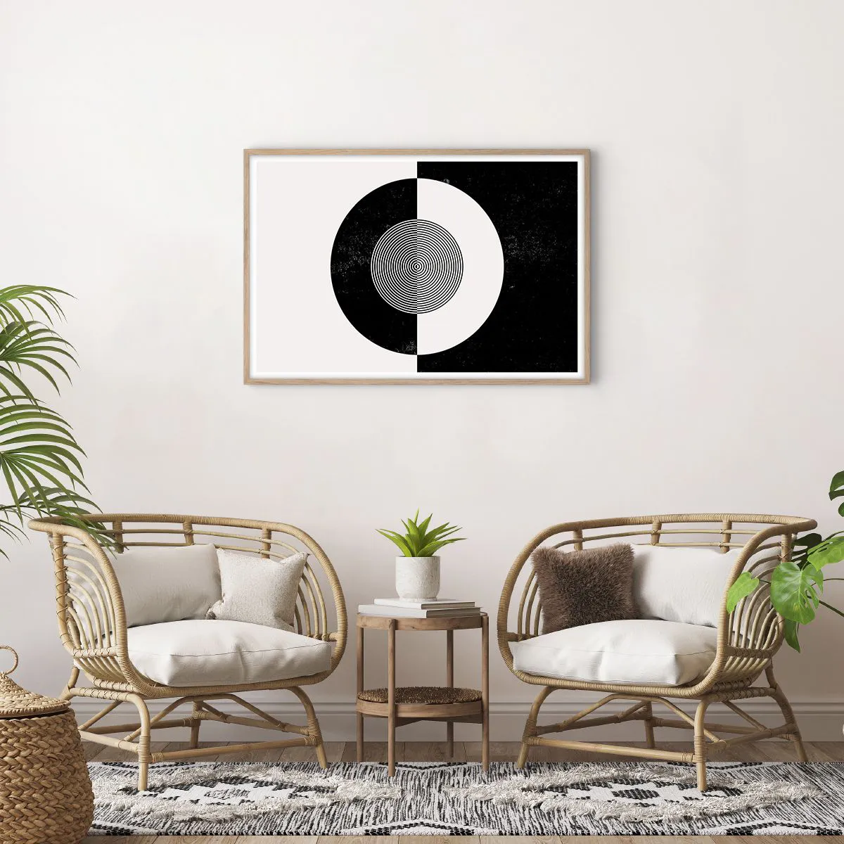 Poster in cornice rovere chiaro - Armonia in bianco e nero - 91x61 cm