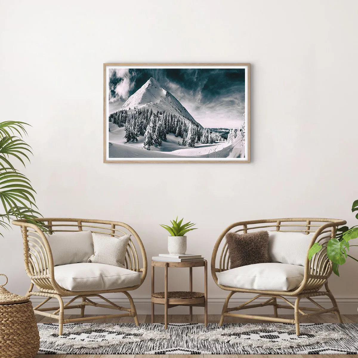 Plakat i ramme af lyst egetræ - Land med sne og is - 91x61 cm