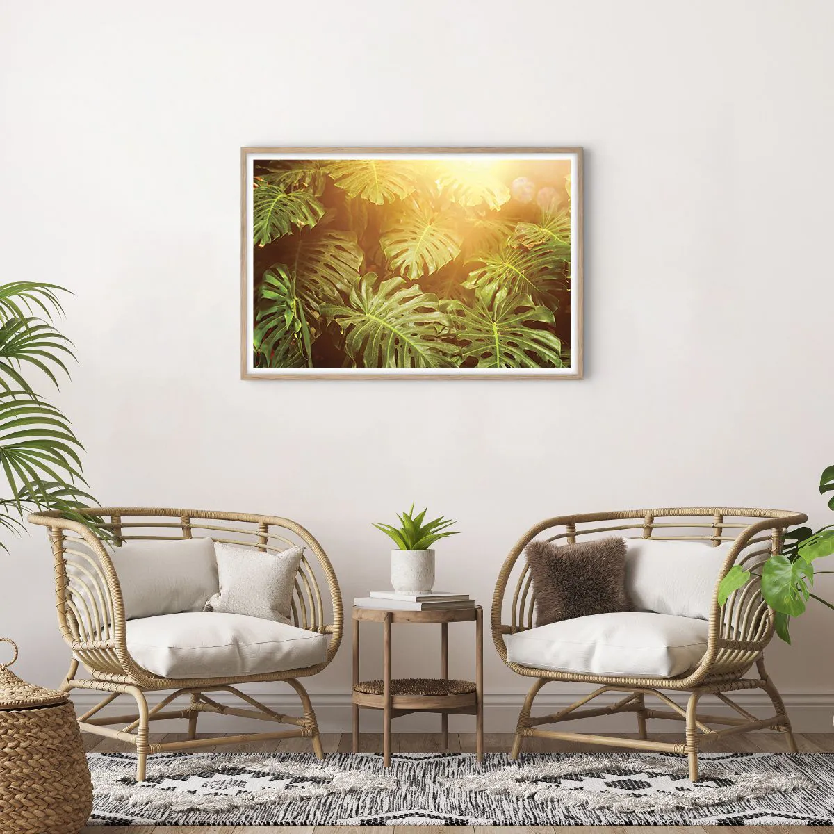 Plakat i ramme af lyst egetræ - Træd ind i det grønne... - 91x61 cm