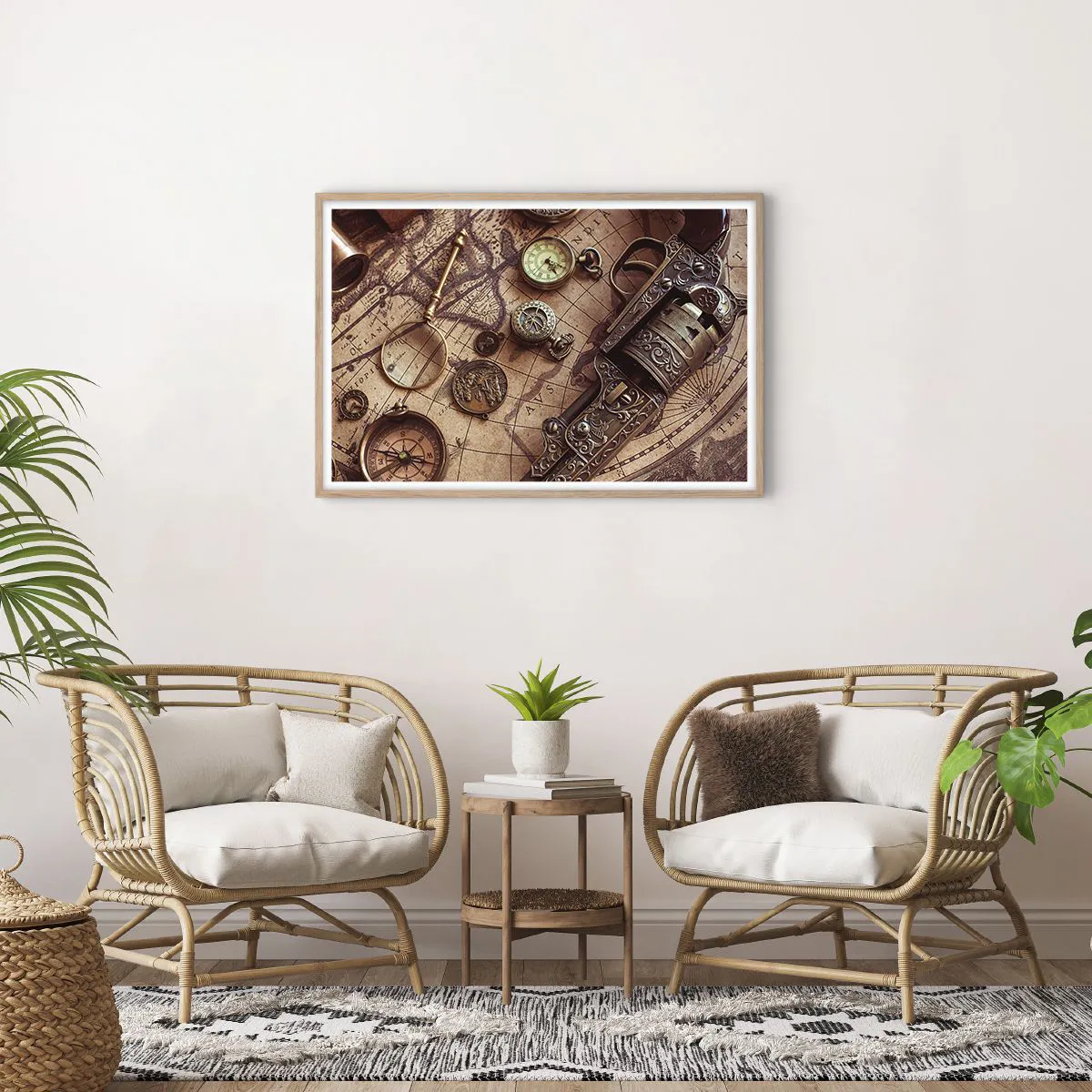 Plakat i ramme af lyst egetræ - Opkald til eventyr - 91x61 cm