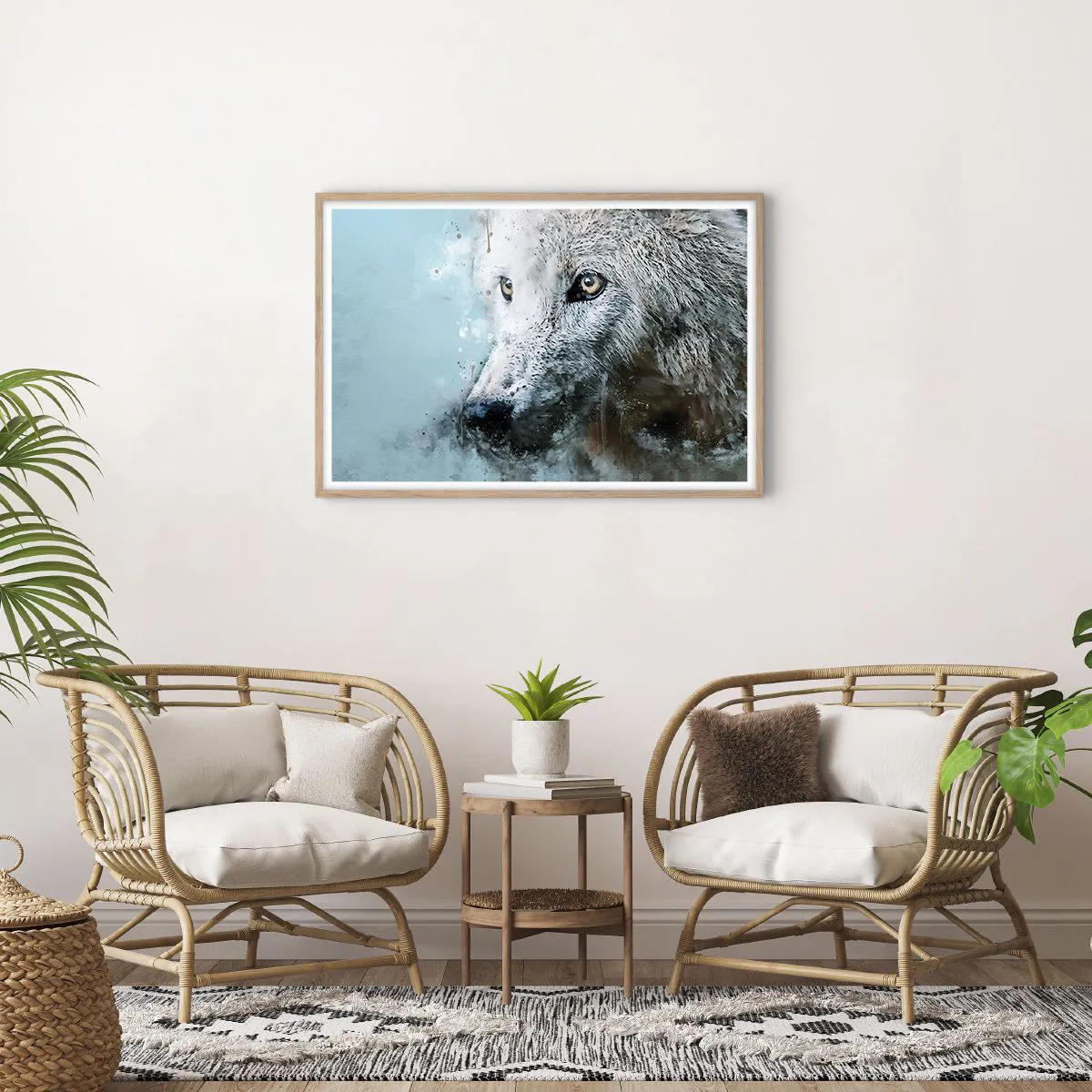 Poster în ramă de stejar deschis - Faceți cunoștință cu sufletul lupului - 91x61 cm