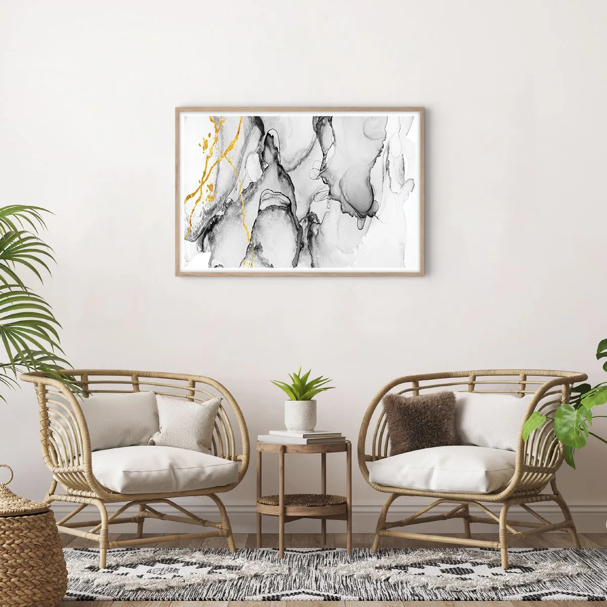 Poster in light oak frame - Composition with a Golden Motif - 91x61 cm