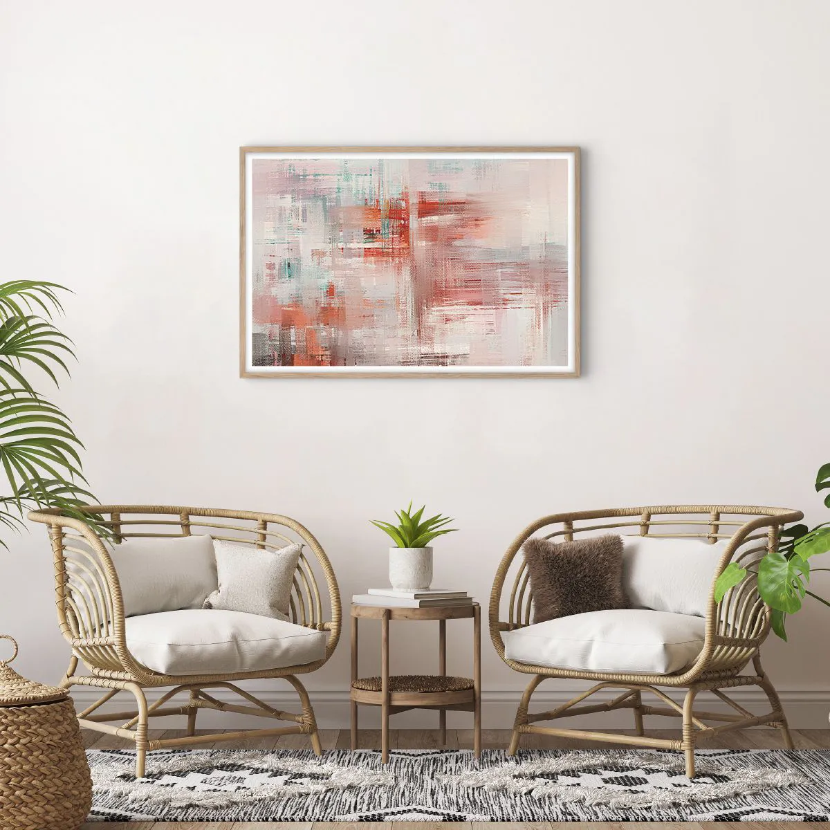 Poster in einem Rahmen aus heller Eiche - Dunstig. Aber rosa - 91x61 cm