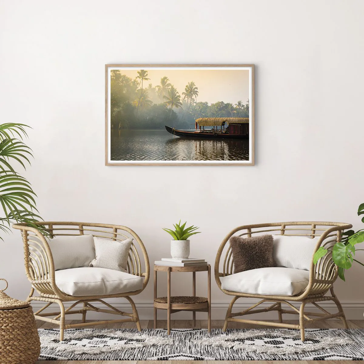 Poster in einem Rahmen aus heller Eiche - Haus am Fluss - 91x61 cm