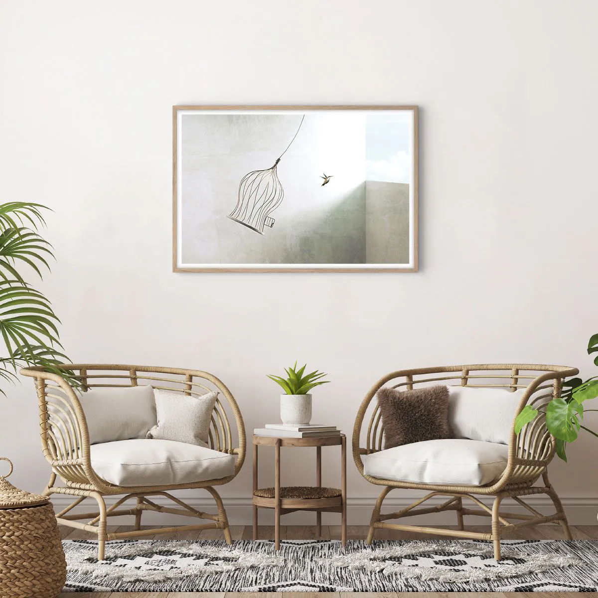 Plakat i ramme af lyst egetræ - I sit elementet - 91x61 cm