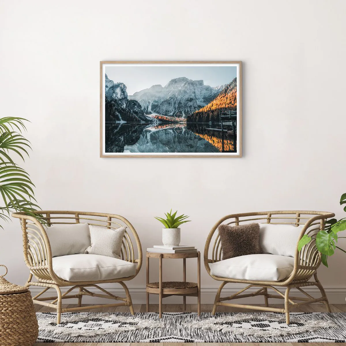 Plakat i ramme af lyst egetræ - Spejllandskab - 91x61 cm