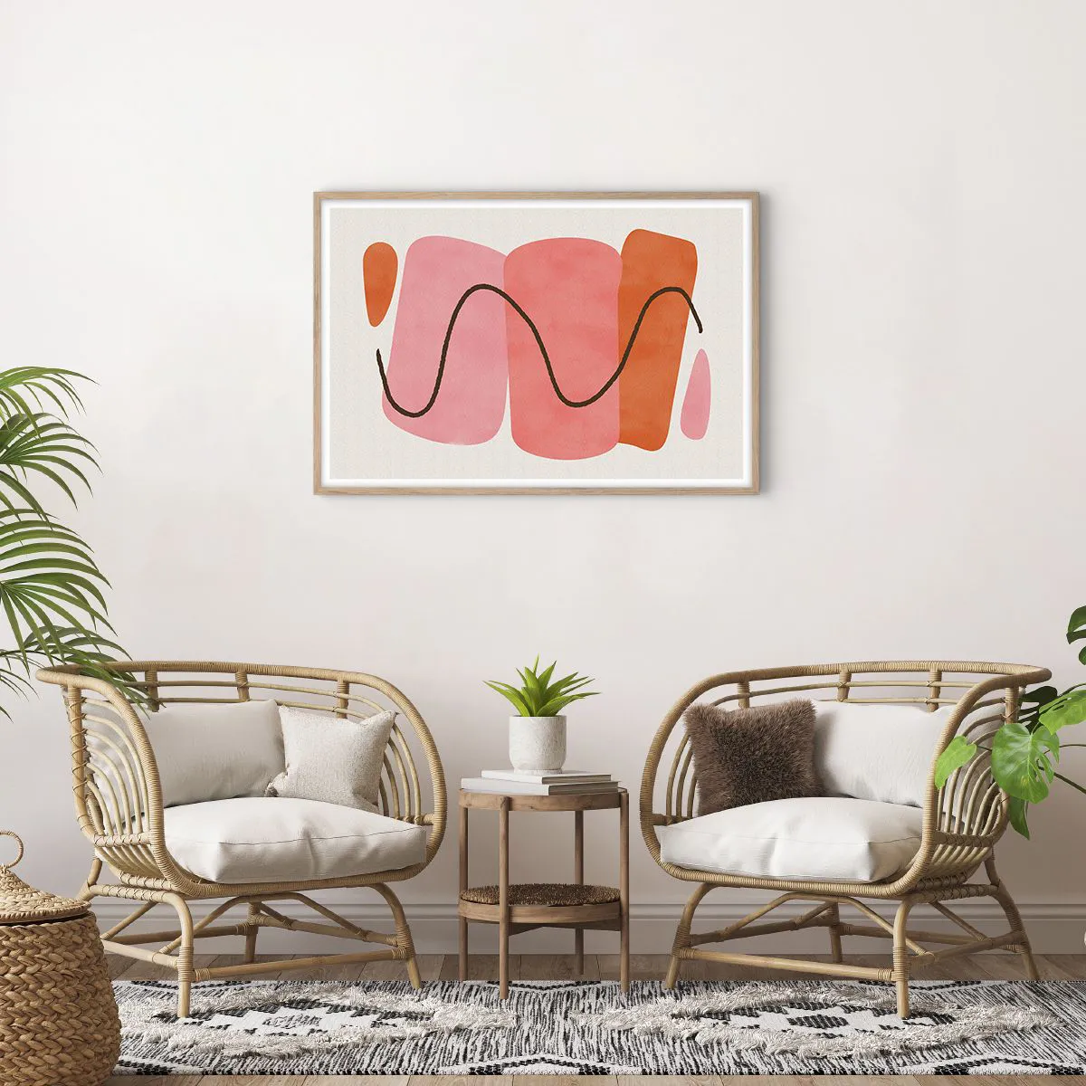 Poster in einem Rahmen aus heller Eiche - Sanfte Bewegung der Formen - 91x61 cm