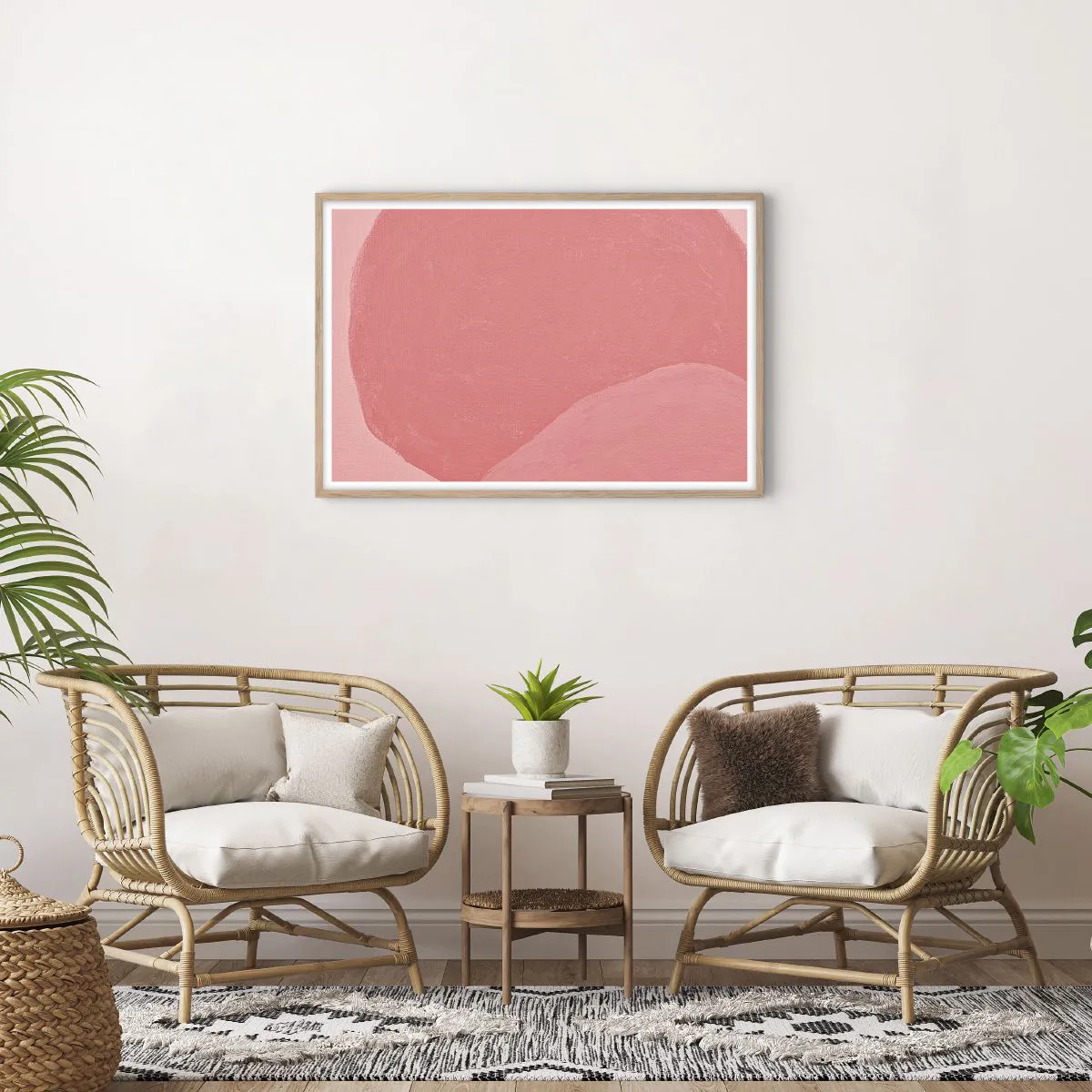 Póster en marco roble claro - Composición orgánica en rosa - 91x61 cm