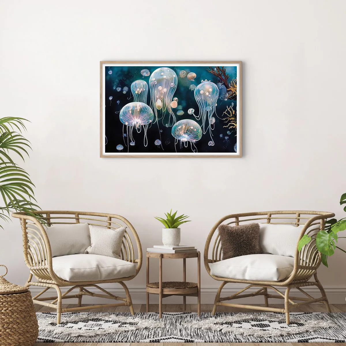 Poster în ramă de stejar deschis - Balul subacvatic - 91x61 cm