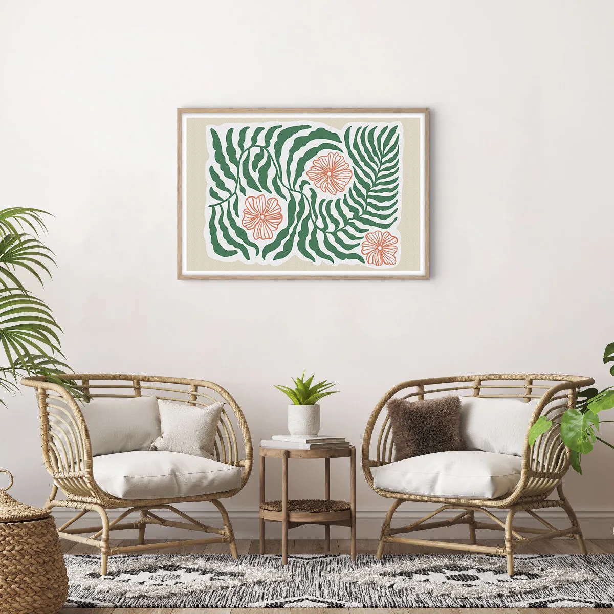 Poster in einem Rahmen aus heller Eiche - Aufgeblüht in Grün - 91x61 cm