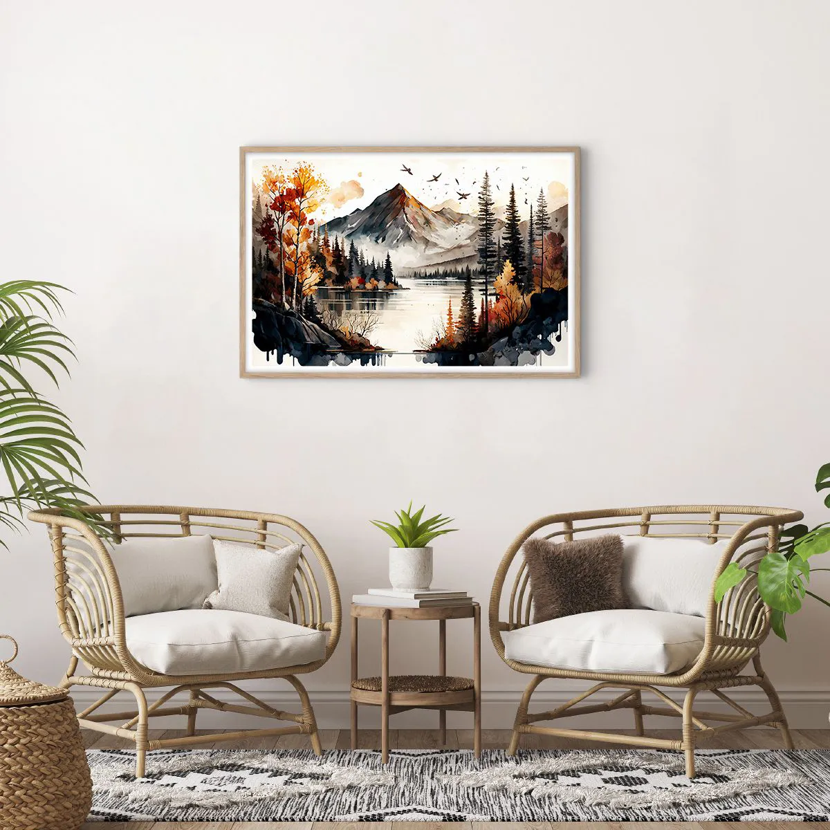 Poster în ramă de stejar deschis - Toamna de aur în munți - 91x61 cm