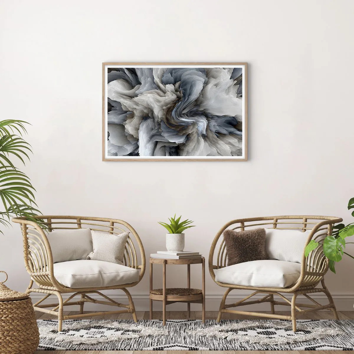 Affiche dans un chêne clair - Poster - Pierre et fleur - 91x61 cm