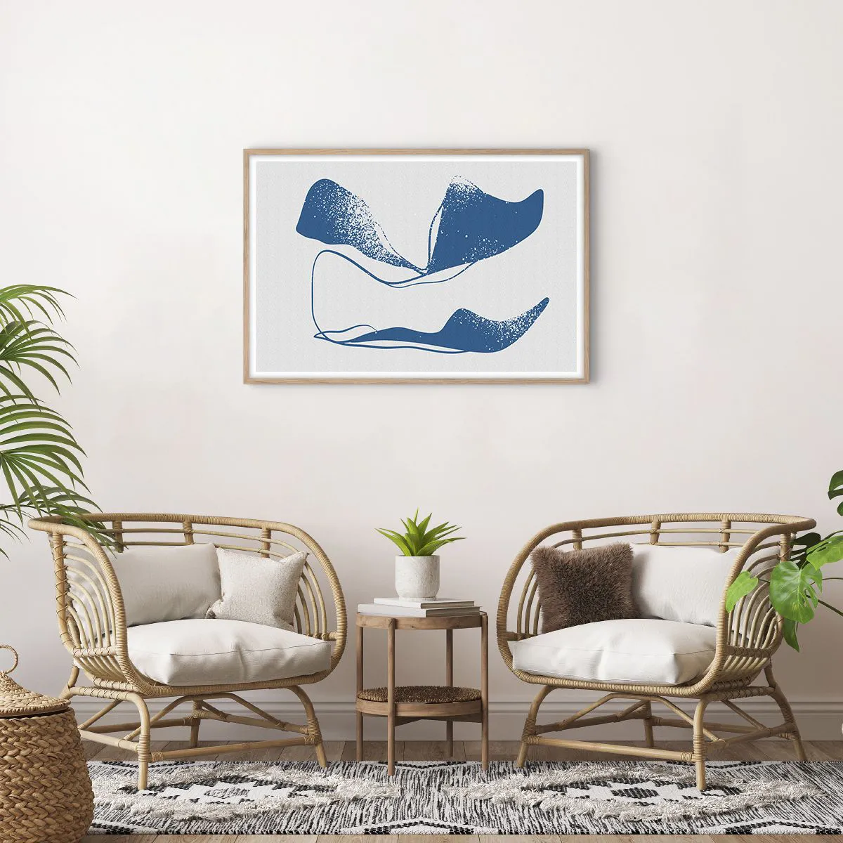 Pôster com moldura de carvalho claro - Abstração alada - 91x61 cm