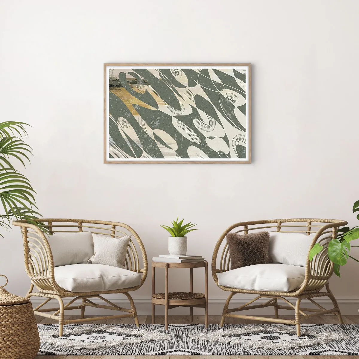 Een poster in een licht eiken lijst - Ritmische abstractie - 91x61 cm