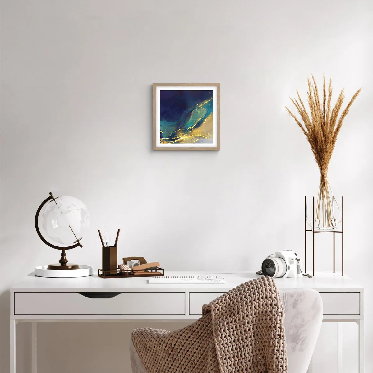 Plakat i ramme af lyst egetræ - Gylden marsk - 30x30 cm