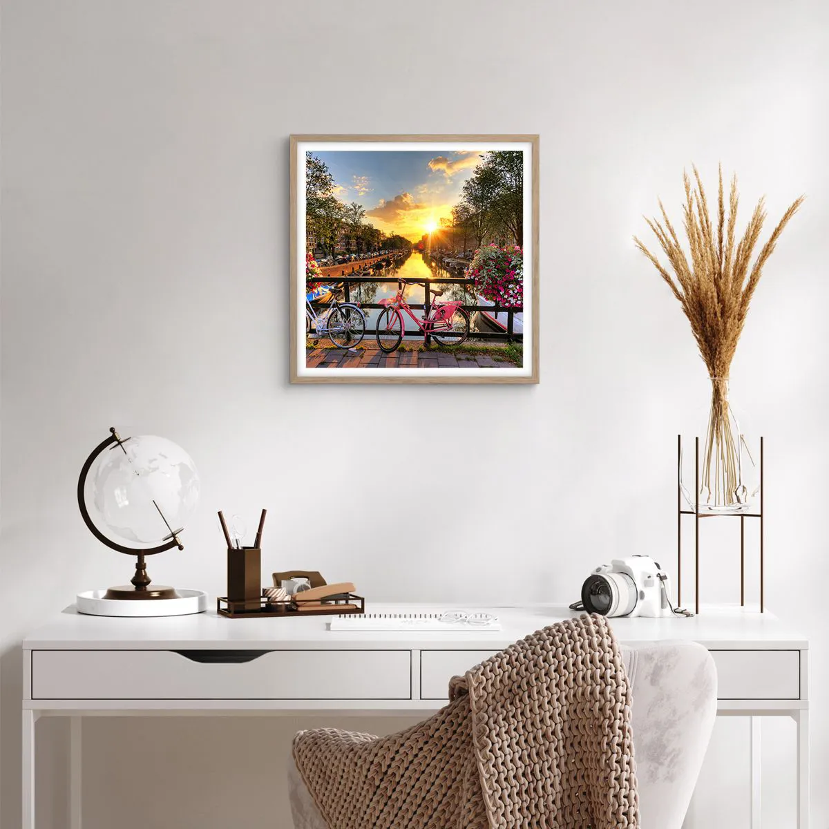 Pôster com moldura de carvalho claro - Manhã de primavera em Amsterdã - 40x40 cm