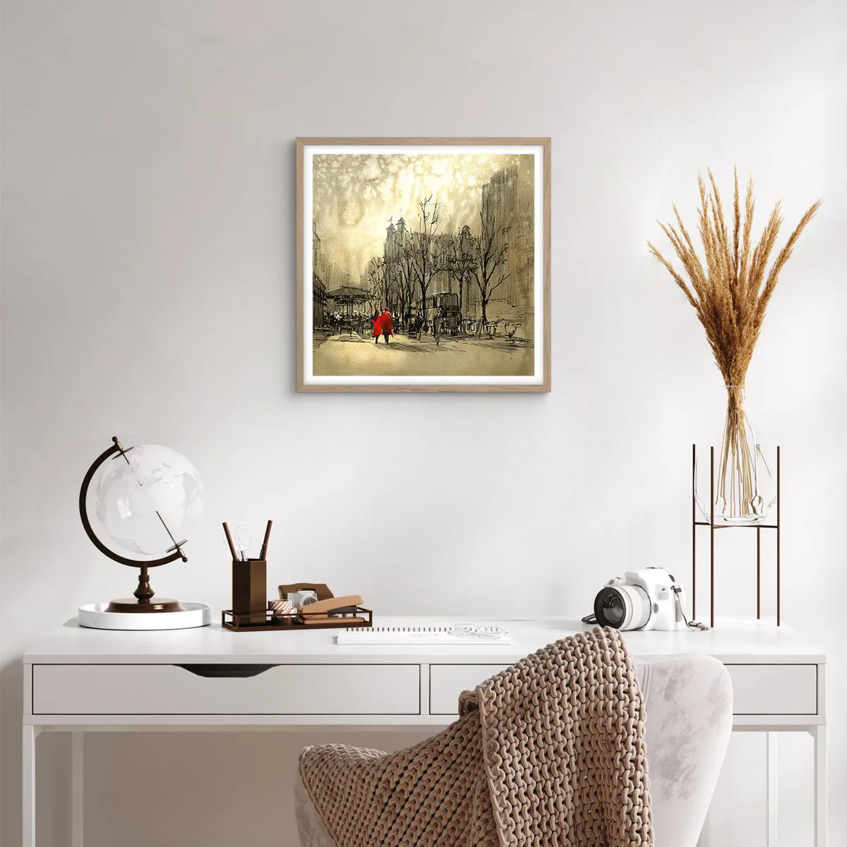 Affiche dans un chêne clair - Poster - Rendez-vous dans le brouillard de Londres - 40x40 cm