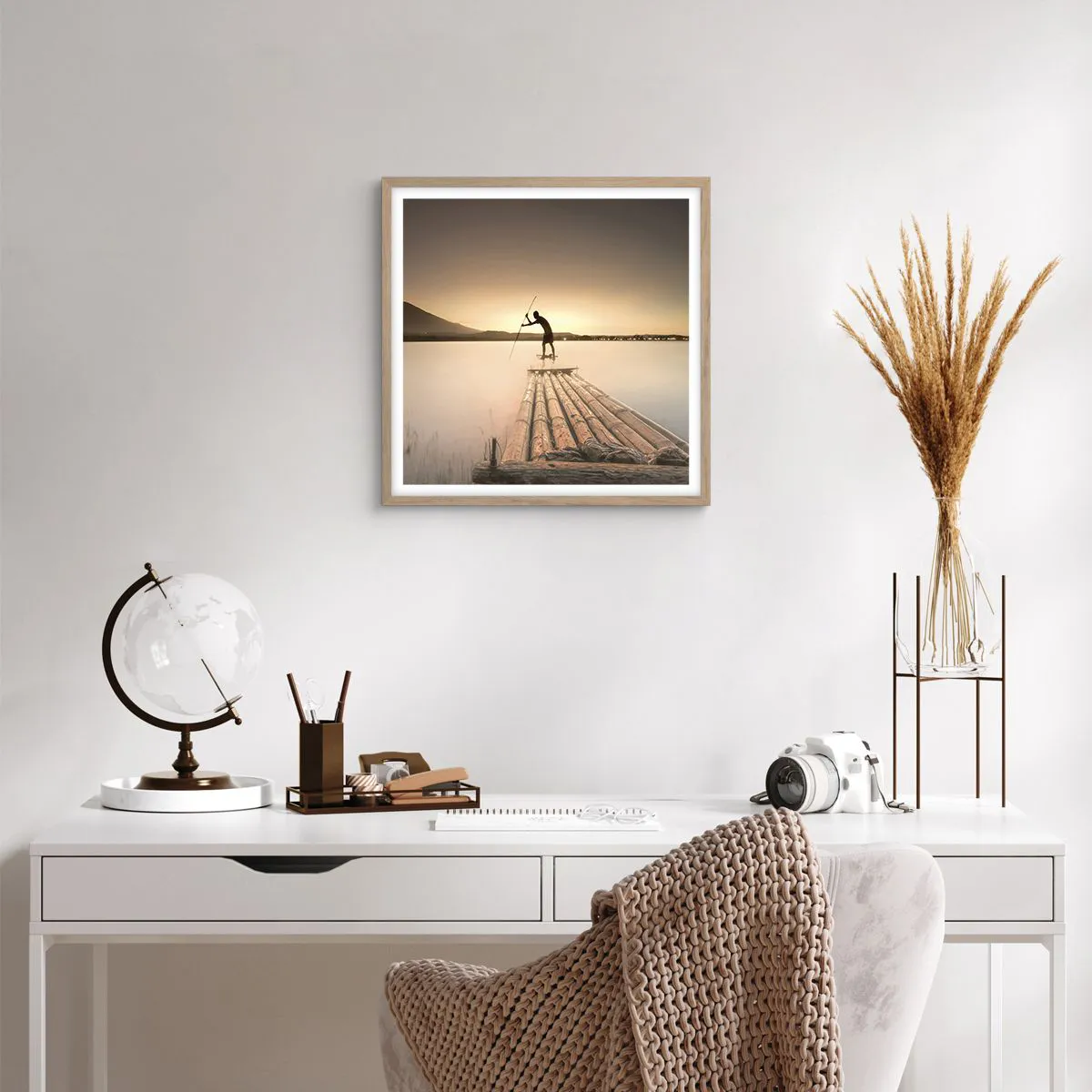 Plakat i ramme af lyst egetræ - Før du hviler - 40x40 cm