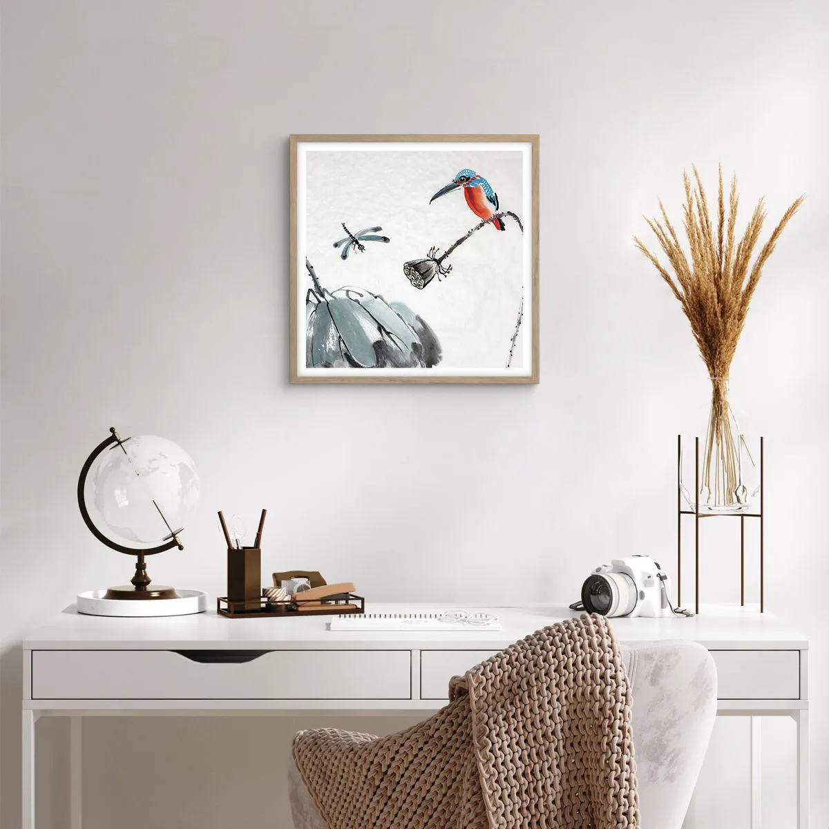 Poster in light oak frame - Life of a Meadow - 40x40 cm