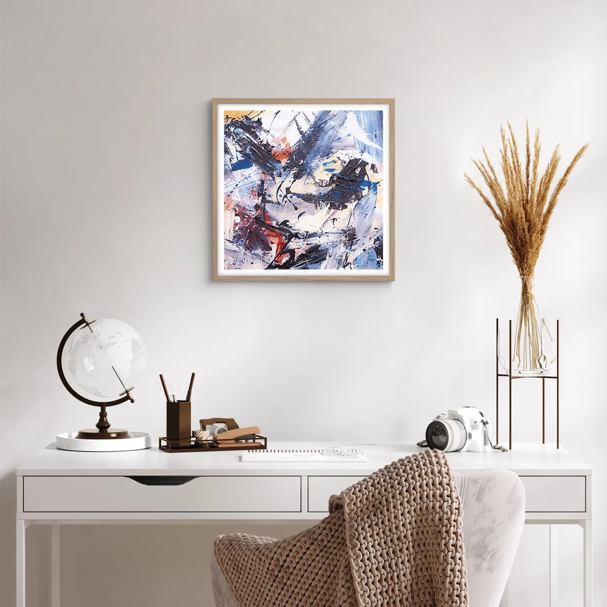 Póster en marco roble claro - Danza loca de la abstracción - 40x40 cm