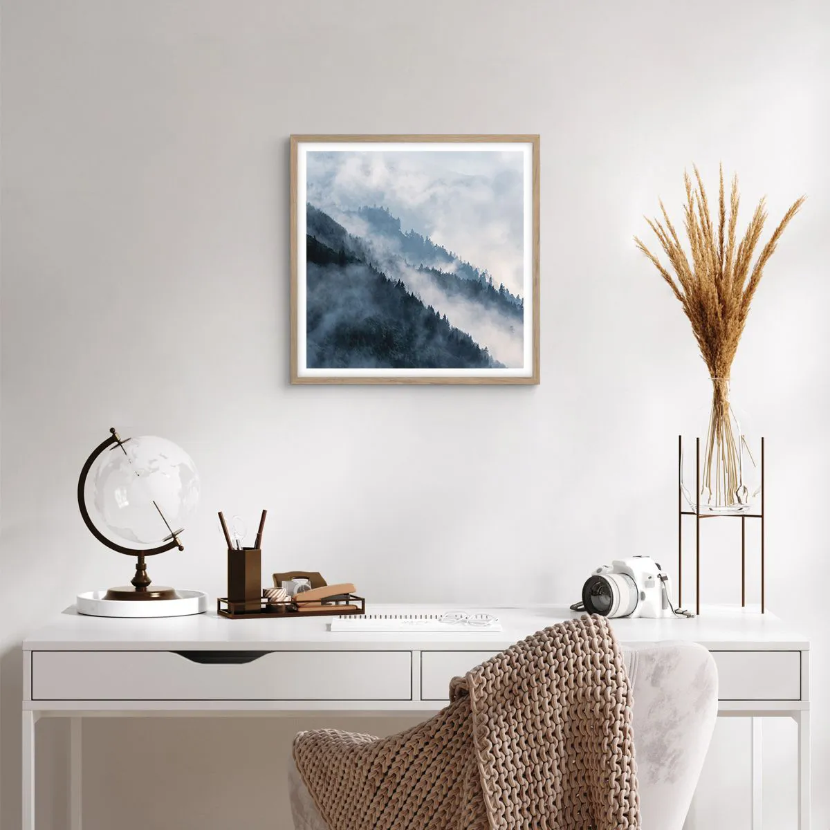 Poster in light oak frame - Mysticism of the Mountains - 40x40 cm