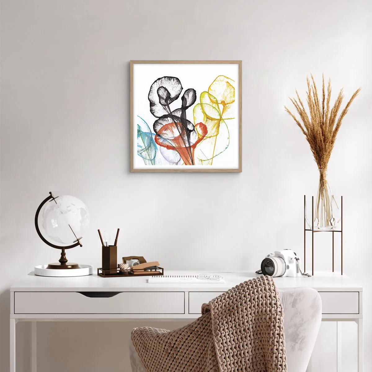 Affiche dans un chêne clair - Poster - Fleurs avec une âme - 40x40 cm