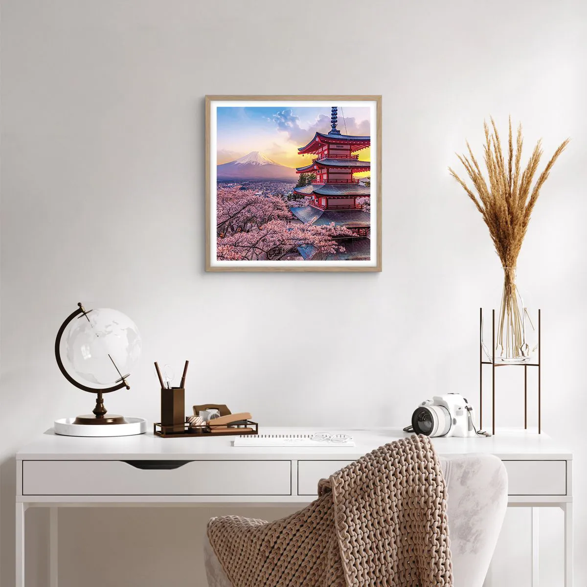 Plakat i ramme af lyst egetræ - Essensen af den japanske ånd - 40x40 cm