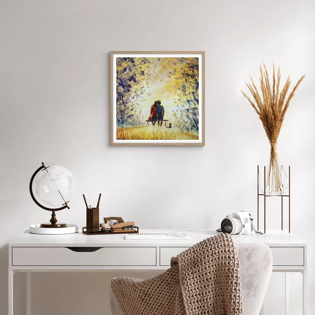 Plakat i ramme af lyst egetræ - Et magisk øjeblik - 40x40 cm