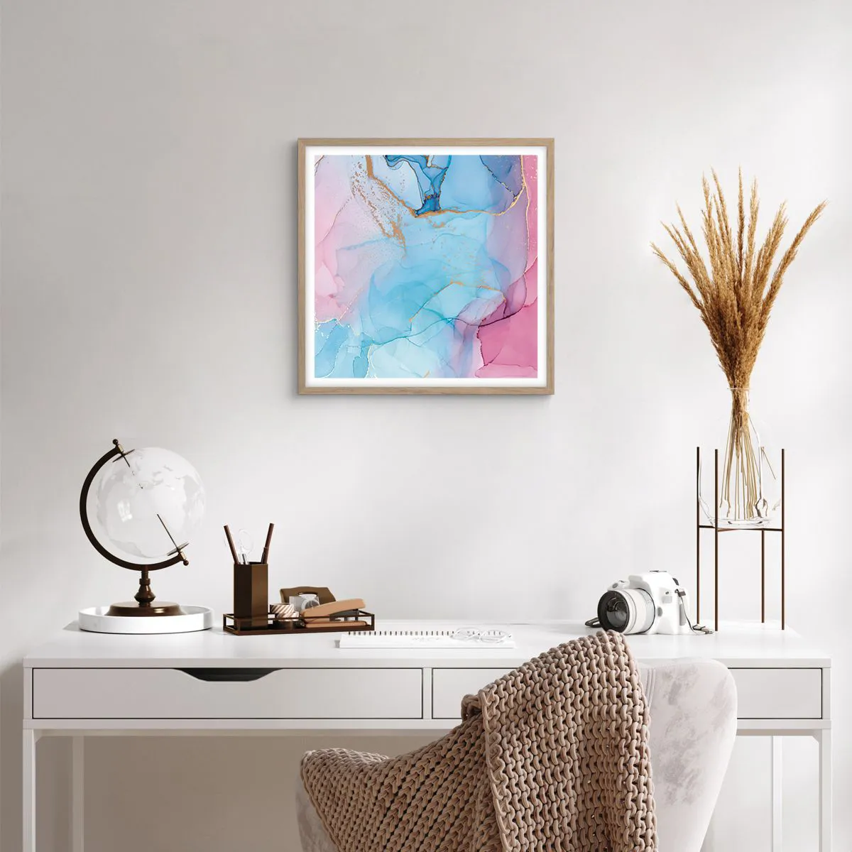 Plakat i ramme af lyst egetræ - Møde og gennemtrængning - 40x40 cm