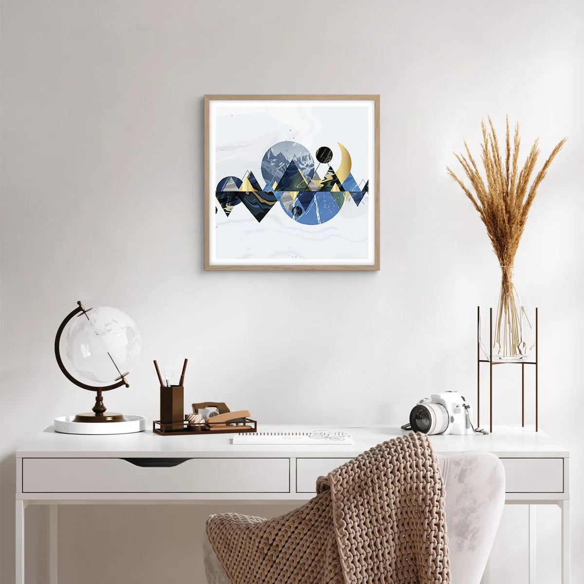 Plakát v rámu světlý dub - Geometrická krajina - 40x40 cm